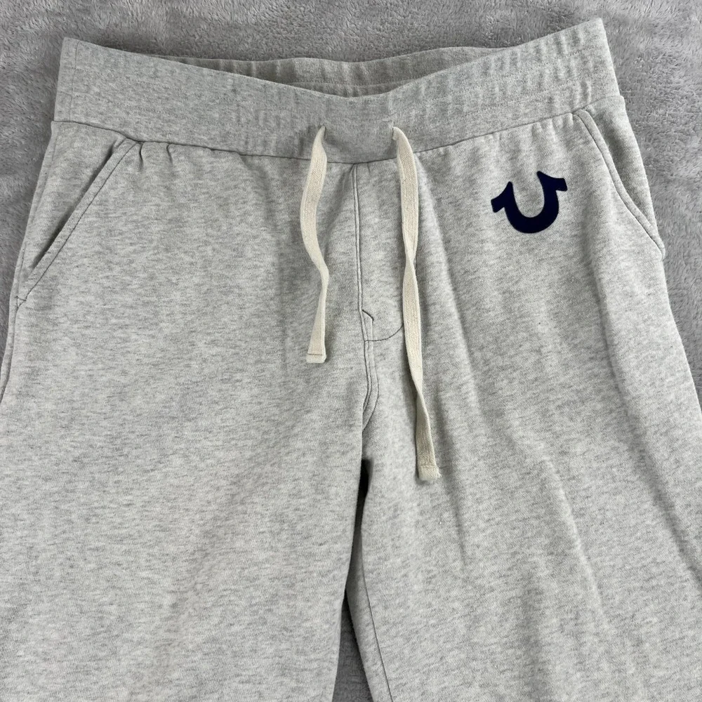 True Religion Horseshoe Logo Fleece Joggers L Gray Men Streetwear Sweatpants Y2K